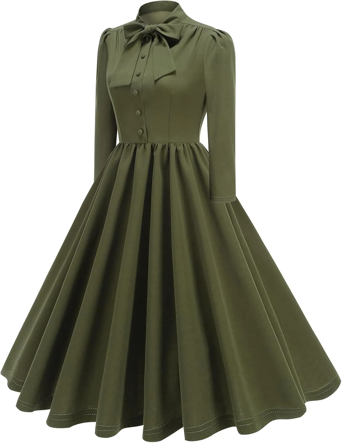 1950s Dresses for Women Vintage Rockabilly Retro 3/4 Puff Sleeve Tie Midi Dress Cocktail Party Evening Prom Gown