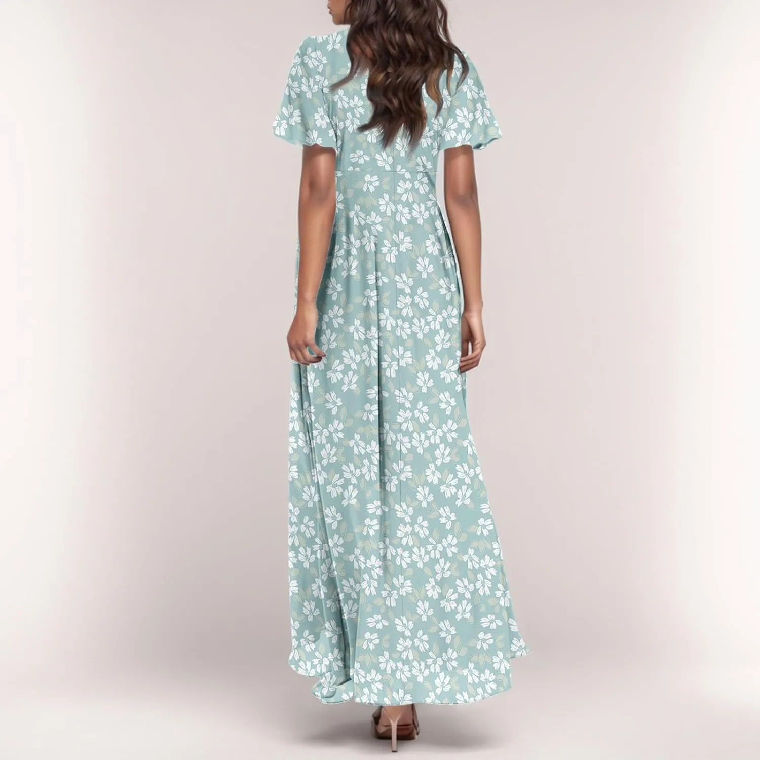 4Th of July Maxi Dresses for Women 2025 Summer Chiffon Ruffle Flowy Swing A Line Dress Short Sleeve Floral Frocks