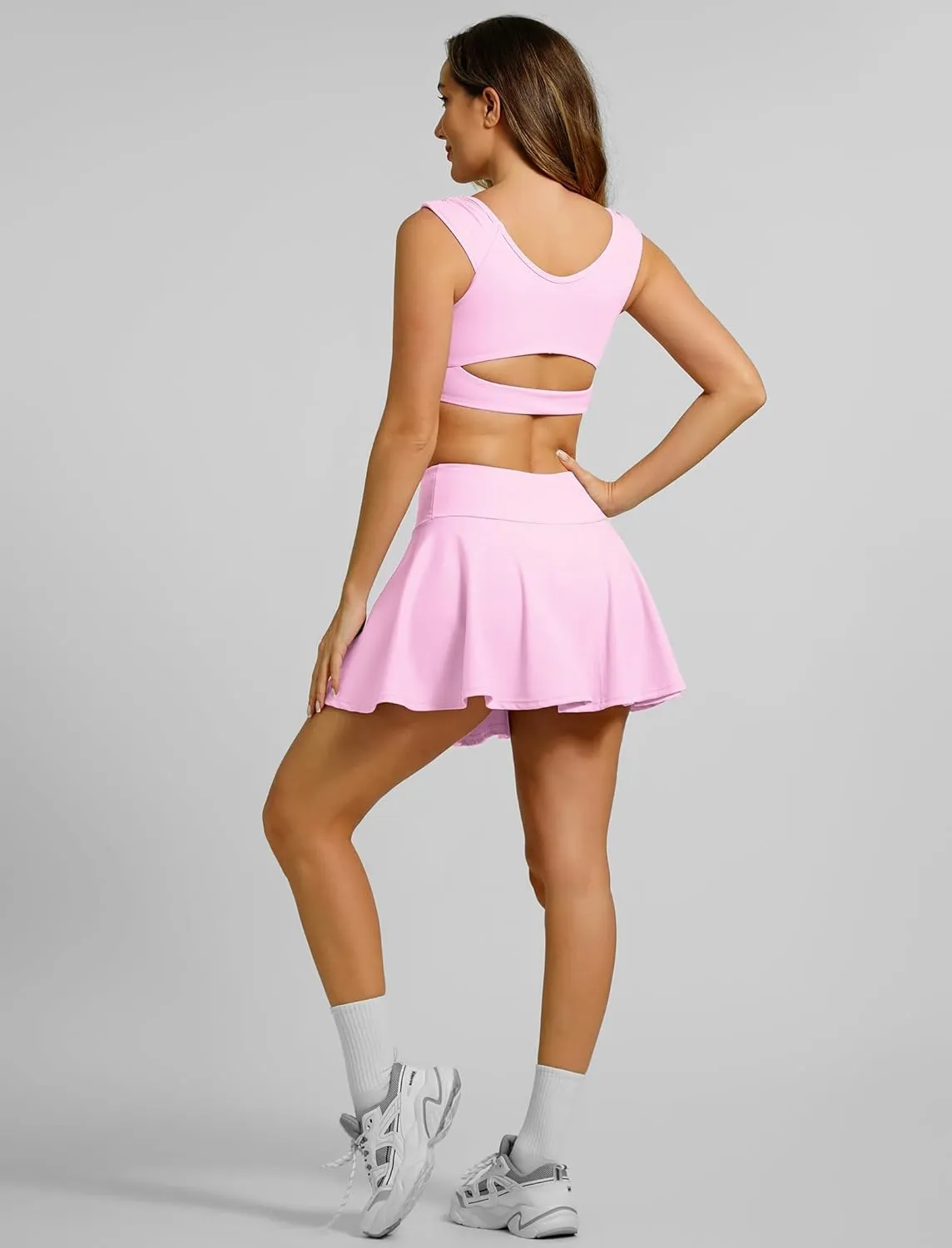 ABOCIW 2 Piece Tennis Dresses for Women High Waist Pleated Tennis Skirt Sports Bra Workout Crop Tank Top Golf Outfits