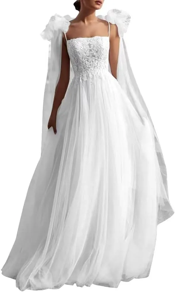 ALFEICE Long Sleeves Chiffon Wedding Dresses for Bride Off Shoulder Beach Wedding Bridal Gowns for Women