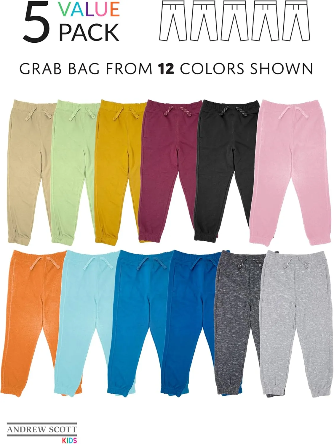 Andrew Scott Kids Cotton Joggers | Boys - Girls Toddler French Terry Sweatpants | Multi Packs & Colors