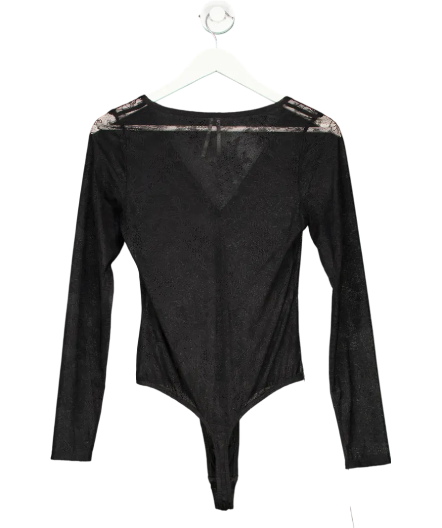 Anthropologie Black V Neck Lace Bodysuit UK M