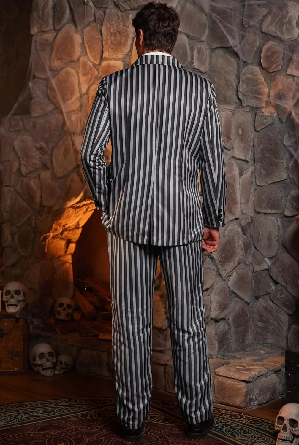 Arvilhill Men's Gomez Addams Costume Halloween 1920s Pinstripe Blazer Suit with Pant & Necktie (M-XXL)