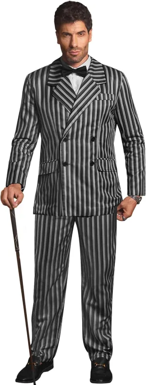Arvilhill Men's Gomez Addams Costume Halloween 1920s Pinstripe Blazer Suit with Pant & Necktie (M-XXL)