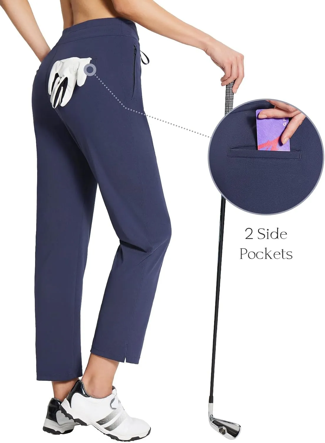 baleaf Women's Golf Pants with Pockets Petite Stretch Work Pant High Waisted Sweatpants for Travel Athletic