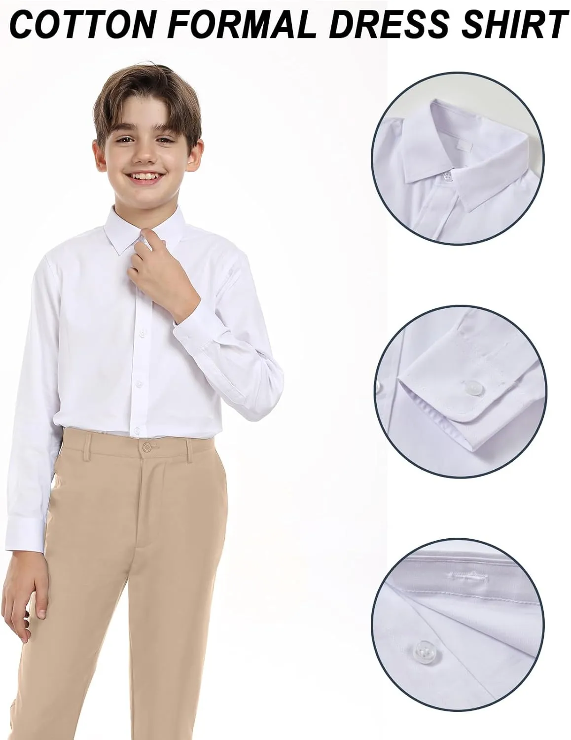 Boys Formal Suit Set with Dress Shirt Tie and Pocket Square, Adjustable Waist