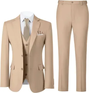 Boys Formal Suit Set with Dress Shirt Tie and Pocket Square, Adjustable Waist
