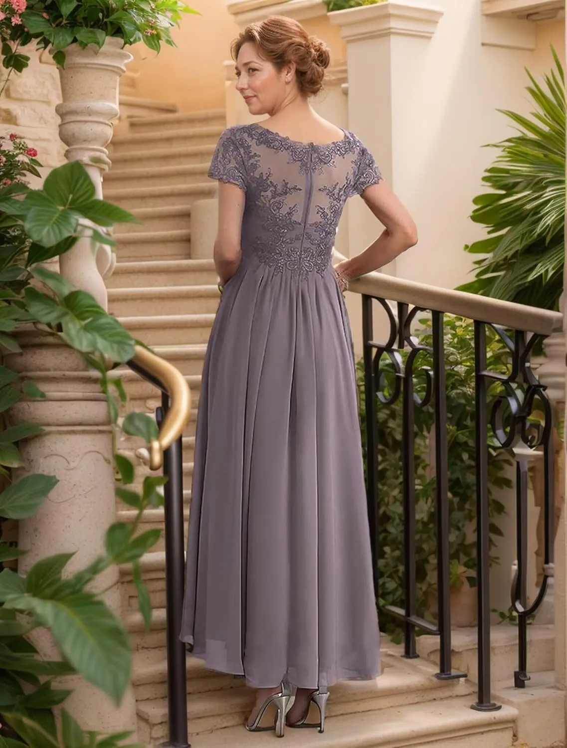 Cadoly Mother of The Bride Dresses for Wedding 2025 Tea Length Chiffon Lace Applique 2 Pieces Formal Dresses for Women