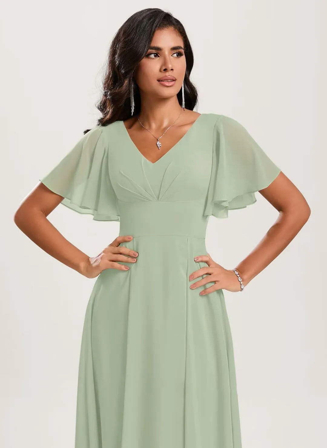 Chiffon Bridesmaid Dresses Short A-Line V Neck Asymmetrical Prom Dress for Women Formal Party Gowns with Pockets