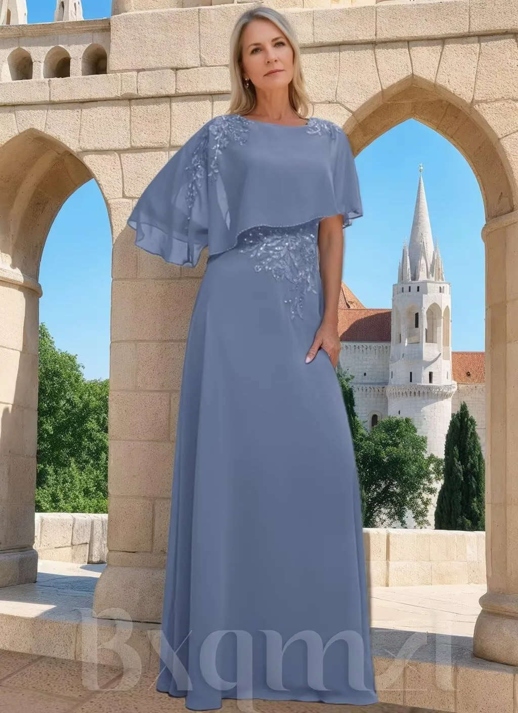 Chiffon Mother of The Bride Dresses for Women Round Neck Lace Applique Wedding Guest Dress