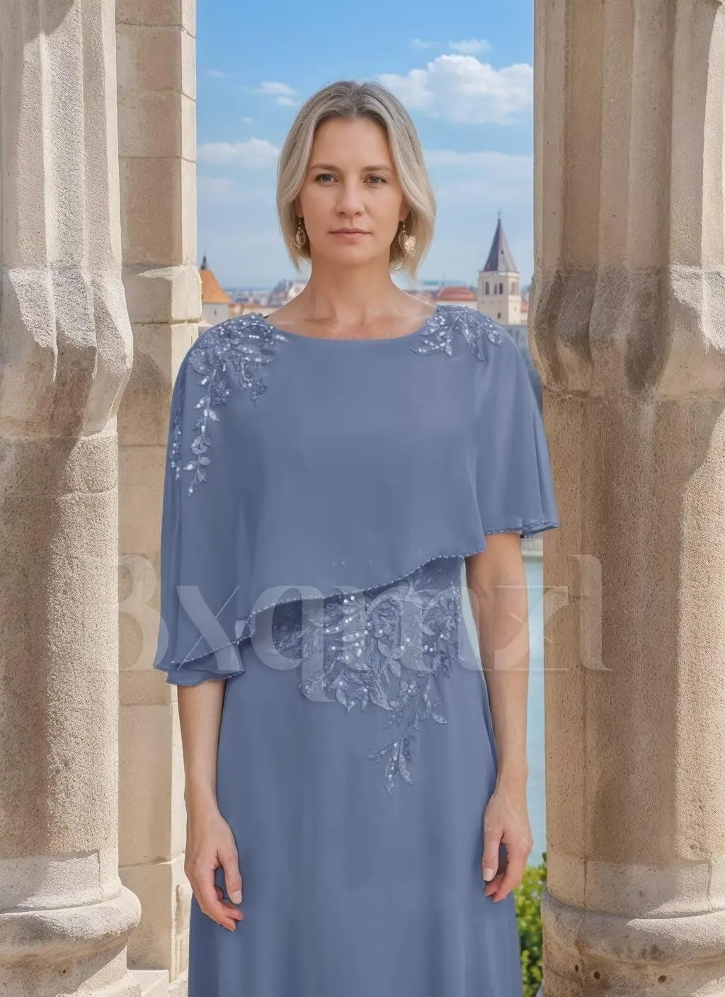 Chiffon Mother of The Bride Dresses for Women Round Neck Lace Applique Wedding Guest Dress