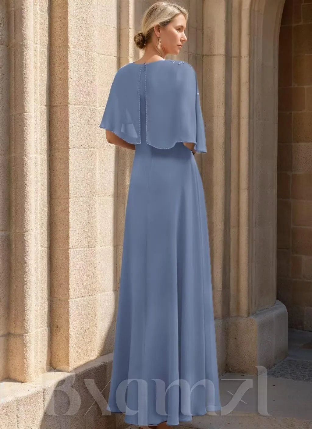 Chiffon Mother of The Bride Dresses for Women Round Neck Lace Applique Wedding Guest Dress