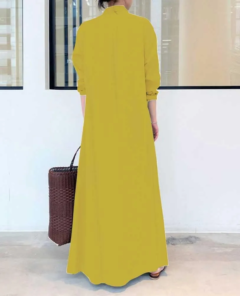 chouyatou Women's Basic Loose Fit Long Sleeve Button Up Maxi Shirt Dress with Pockets