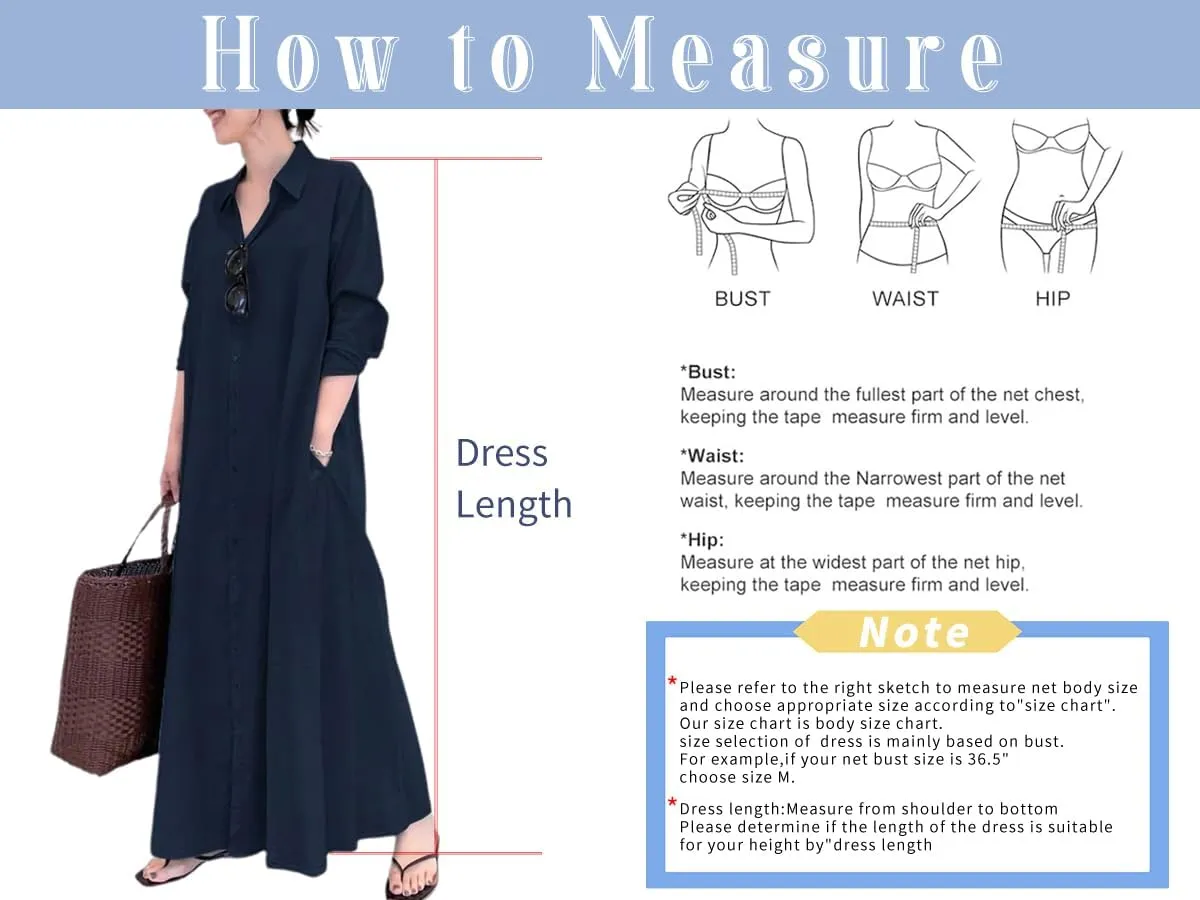 chouyatou Women's Basic Loose Fit Long Sleeve Button Up Maxi Shirt Dress with Pockets