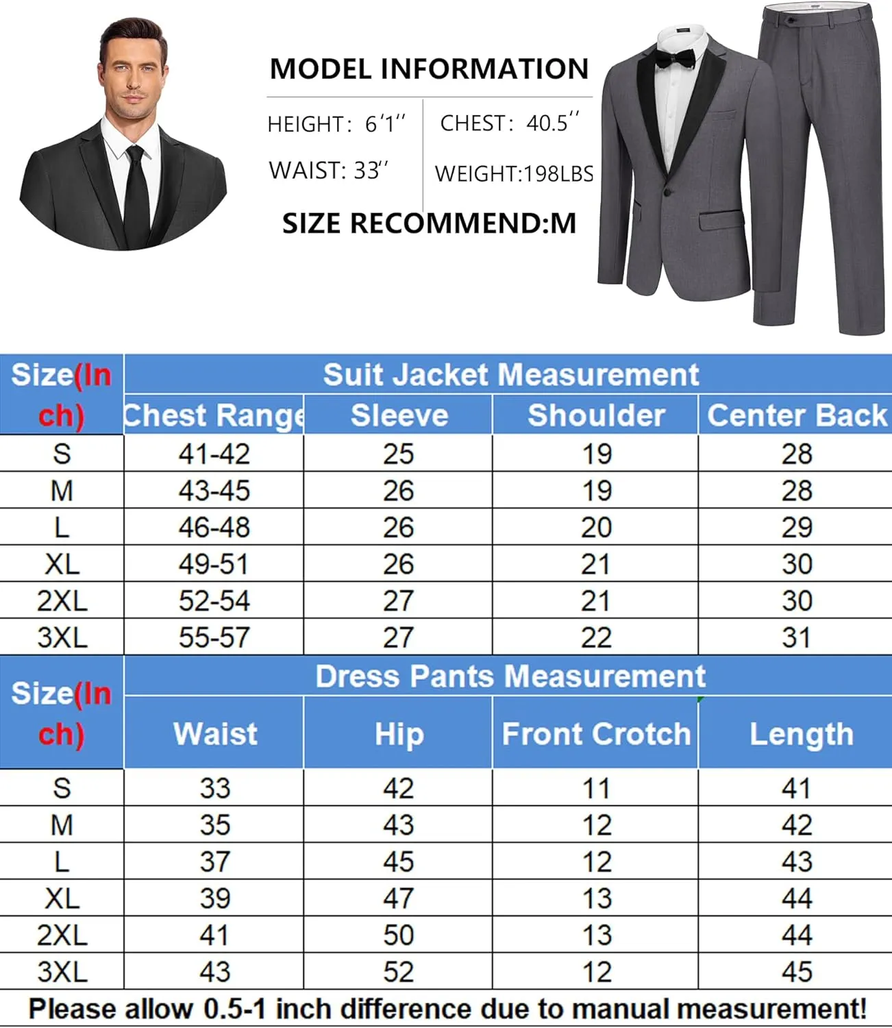 COOFANDY Mens Tuxedo Suit Set Slim Fit 2 Piece One Button Blazer Jacket Pants for Wedding,Dinner,Prom