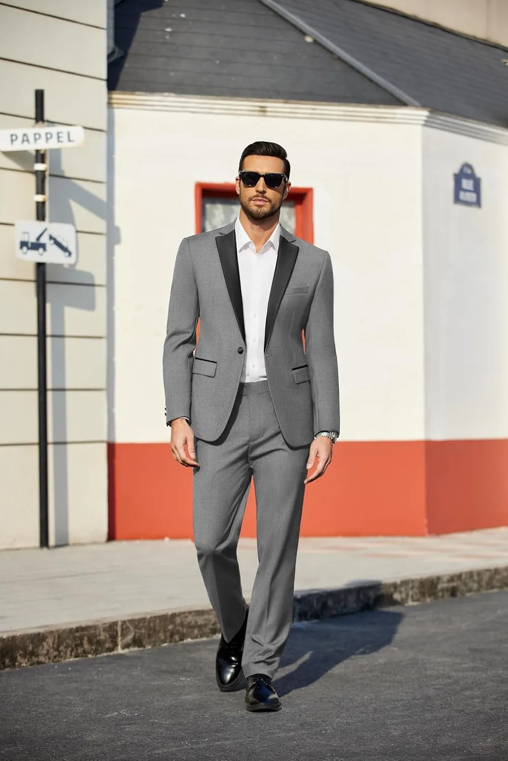 COOFANDY Mens Tuxedo Suit Set Slim Fit 2 Piece One Button Blazer Jacket Pants for Wedding,Dinner,Prom