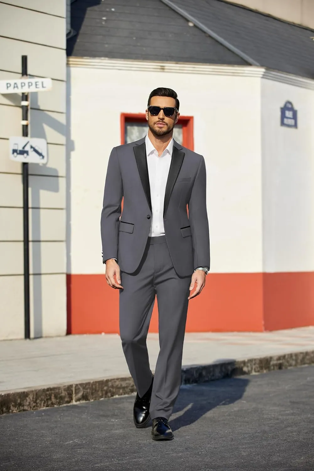 COOFANDY Mens Tuxedo Suit Set Slim Fit 2 Piece One Button Blazer Jacket Pants for Wedding,Dinner,Prom