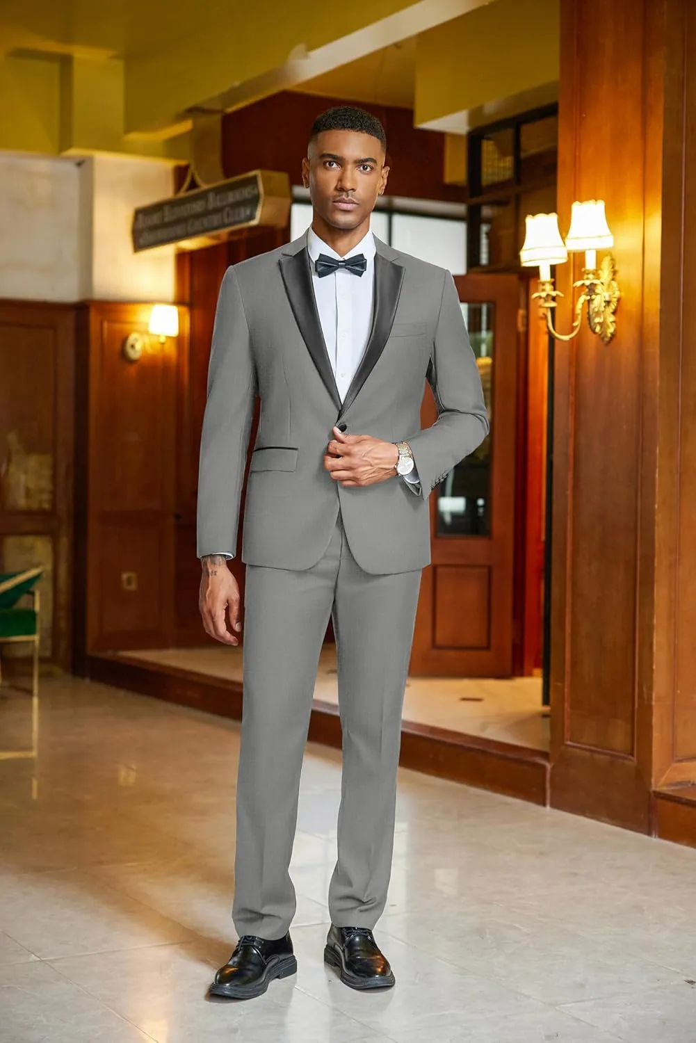 COOFANDY Mens Tuxedo Suit Set Slim Fit 2 Piece One Button Blazer Jacket Pants for Wedding,Dinner,Prom
