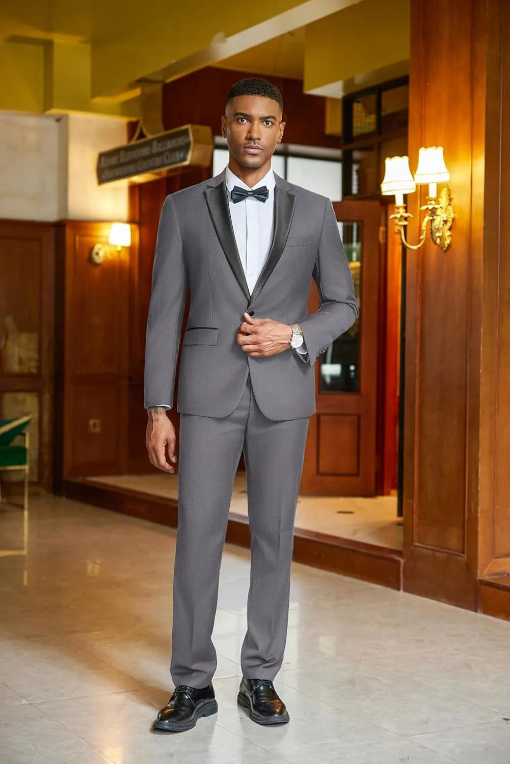 COOFANDY Mens Tuxedo Suit Set Slim Fit 2 Piece One Button Blazer Jacket Pants for Wedding,Dinner,Prom