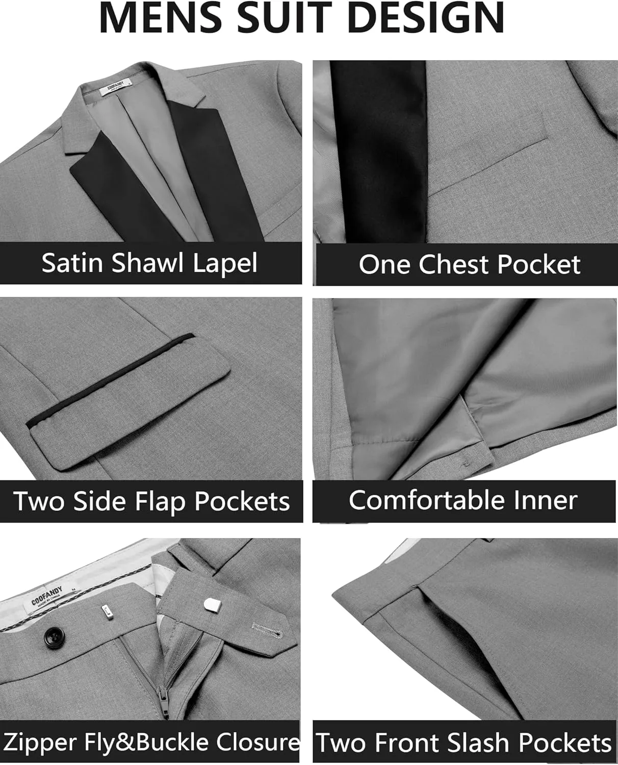 COOFANDY Mens Tuxedo Suit Set Slim Fit 2 Piece One Button Blazer Jacket Pants for Wedding,Dinner,Prom