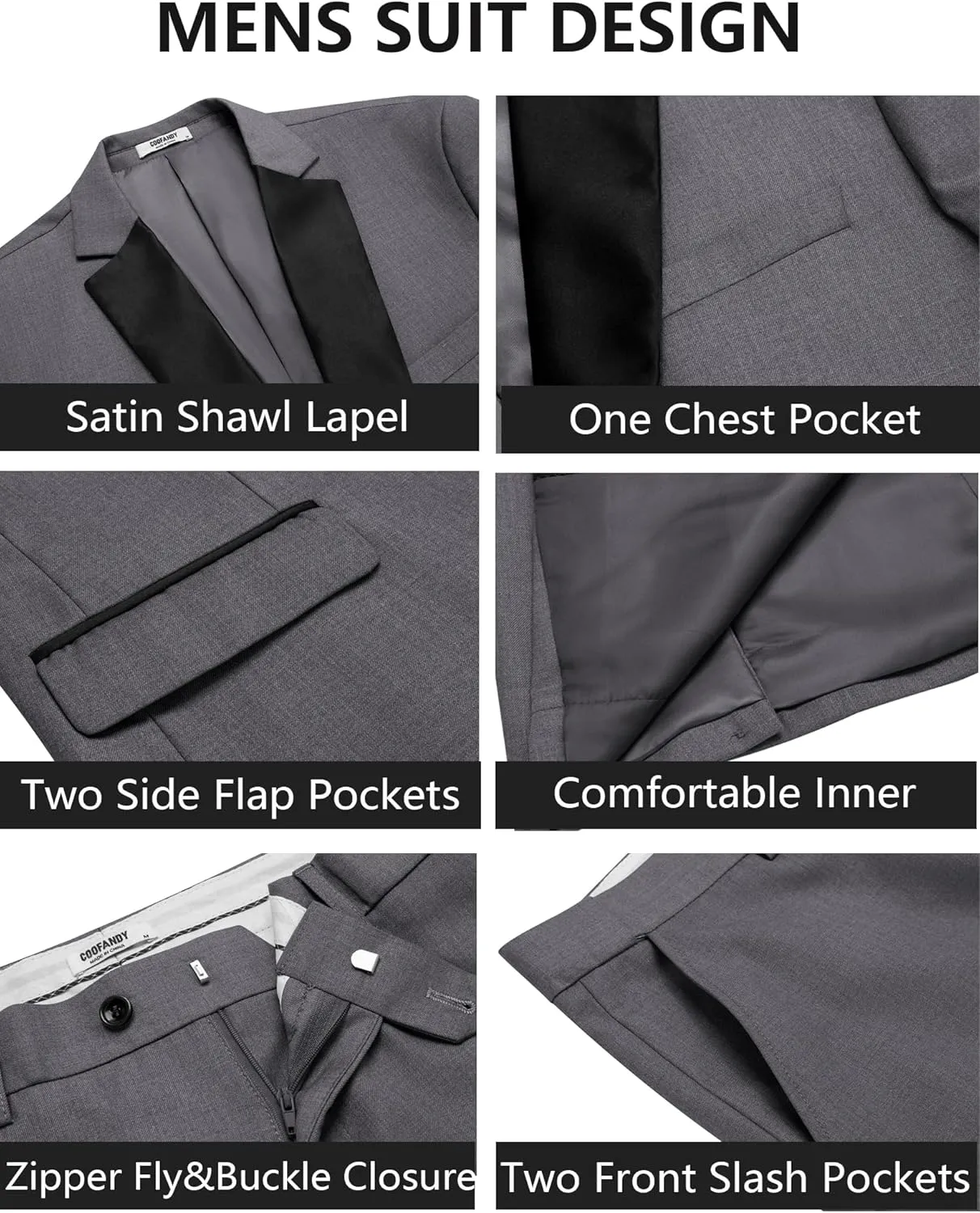 COOFANDY Mens Tuxedo Suit Set Slim Fit 2 Piece One Button Blazer Jacket Pants for Wedding,Dinner,Prom