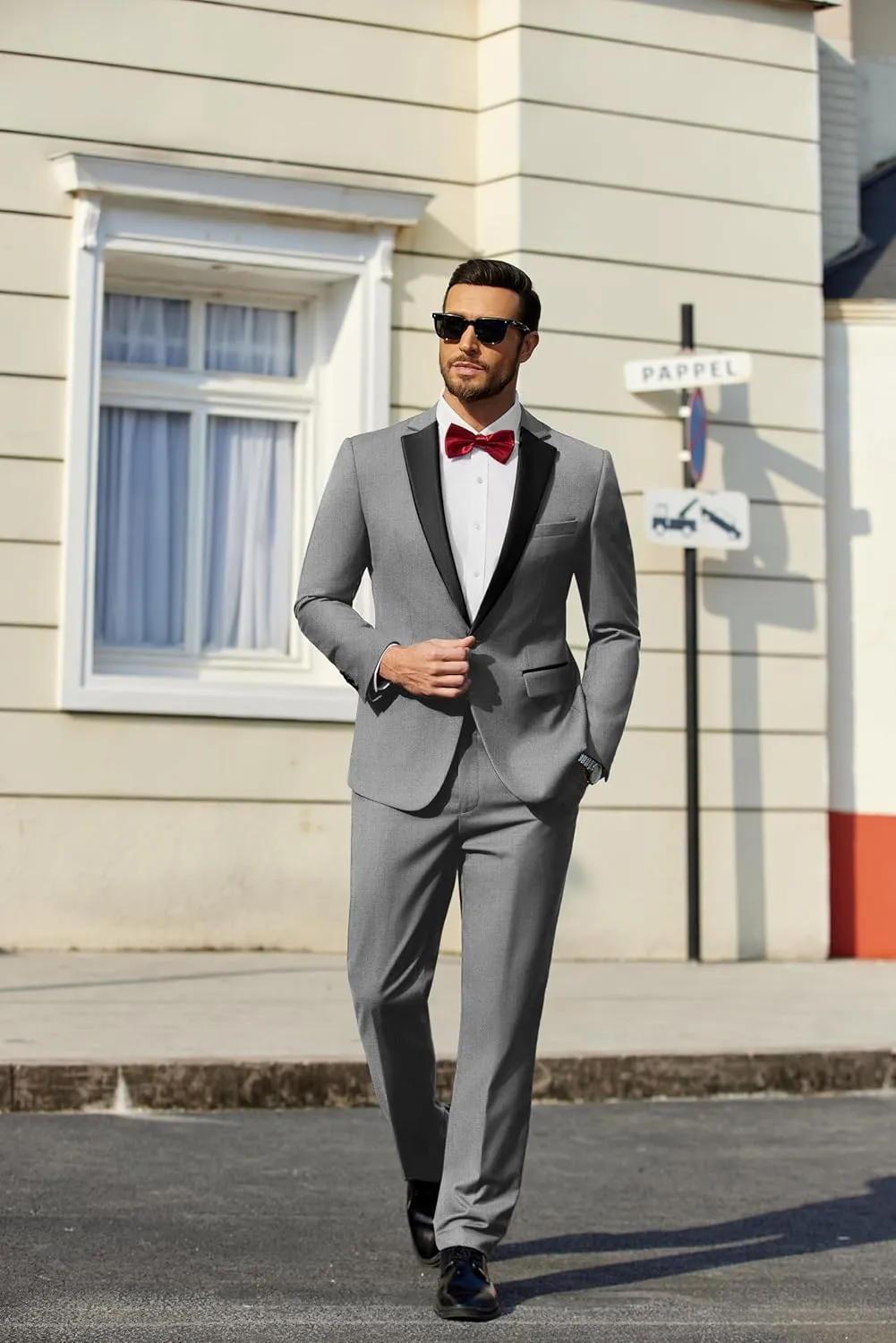 COOFANDY Mens Tuxedo Suit Set Slim Fit 2 Piece One Button Blazer Jacket Pants for Wedding,Dinner,Prom