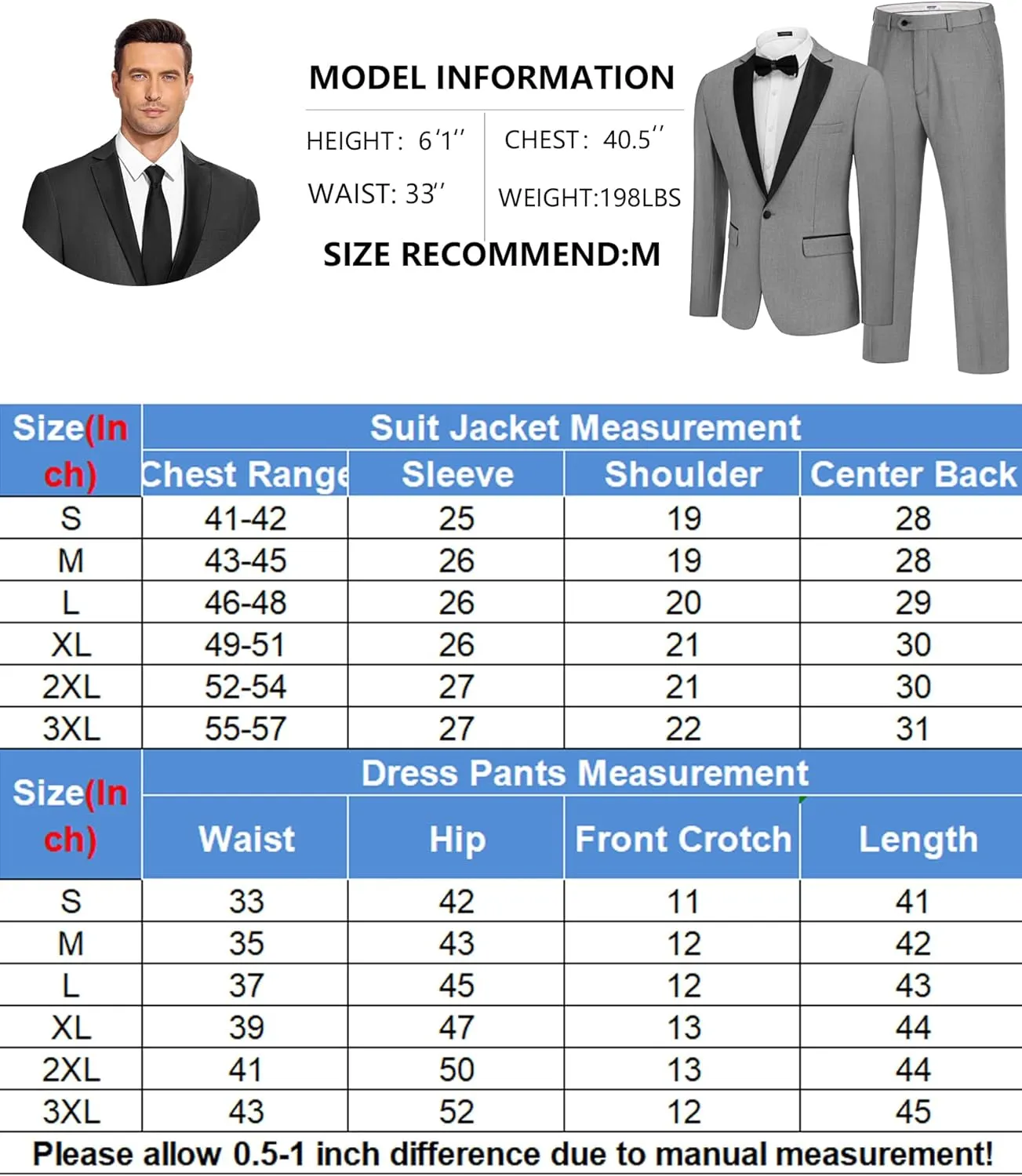COOFANDY Mens Tuxedo Suit Set Slim Fit 2 Piece One Button Blazer Jacket Pants for Wedding,Dinner,Prom