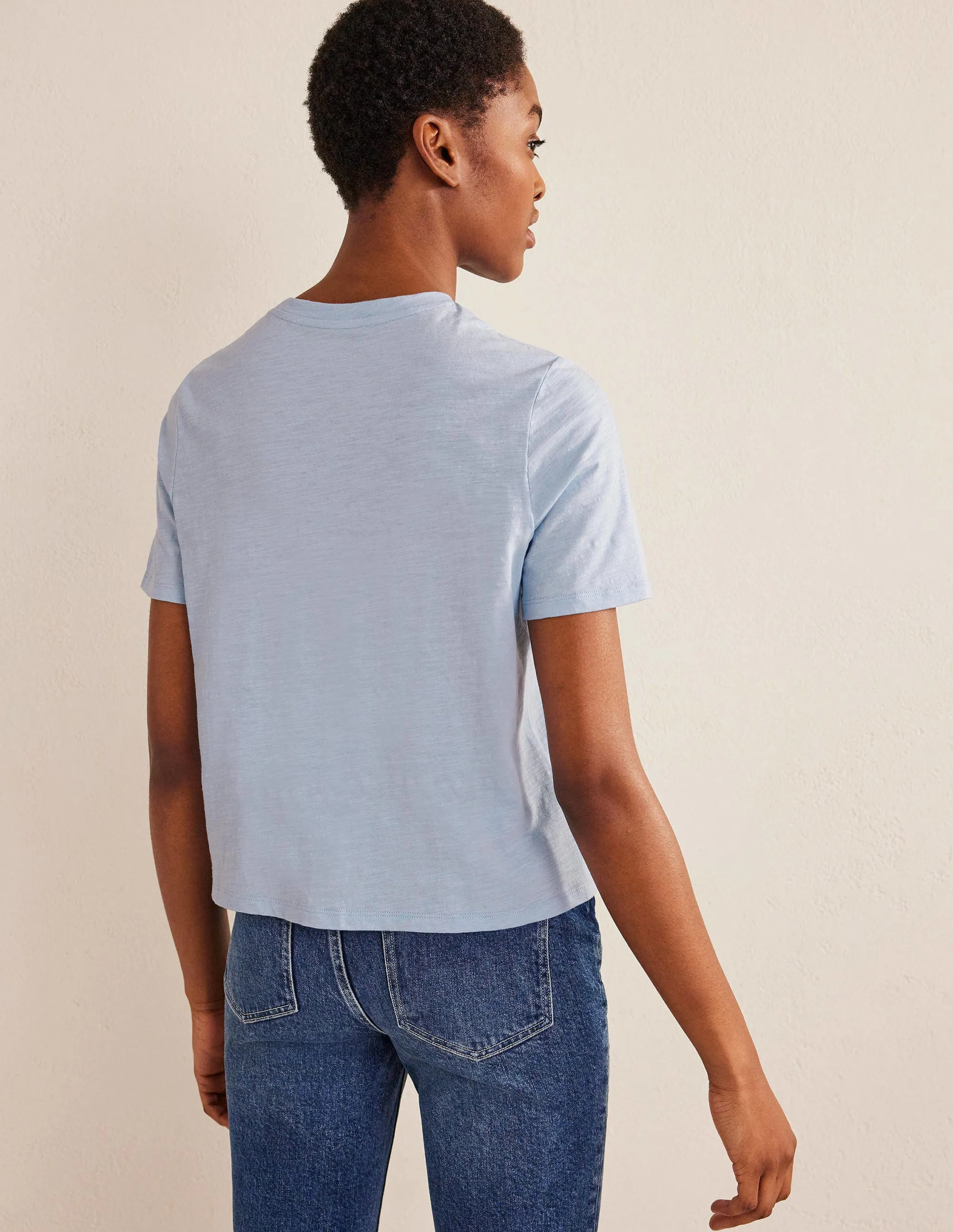 Cotton Crew Neck T-Shirt-Chambray Blue
