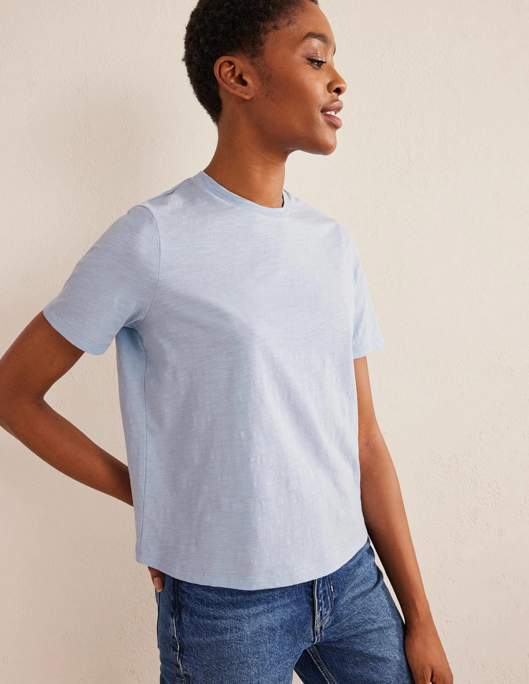 Cotton Crew Neck T-Shirt-Chambray Blue