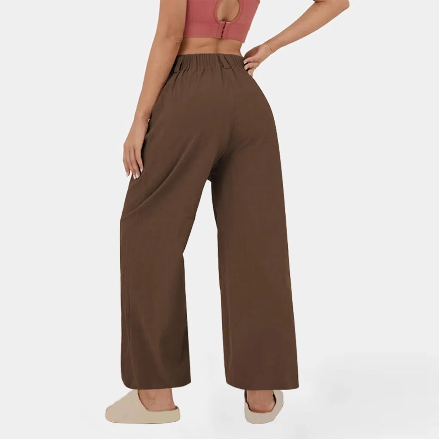 DASAYO Linen Pants for Women Dressy Casual High Waisted Cropped Palazzo Ladies Wide Leg Trousers with Pockets Summer Clothes