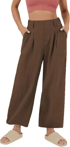 DASAYO Linen Pants for Women Dressy Casual High Waisted Cropped Palazzo Ladies Wide Leg Trousers with Pockets Summer Clothes