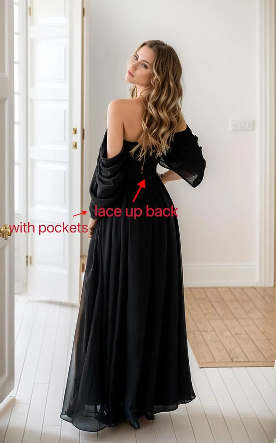 Dexinyuan Women's Chiffon Bridesmaid Dresses for Wedding Off The Shoulder Formal Evening Gowns with Slit