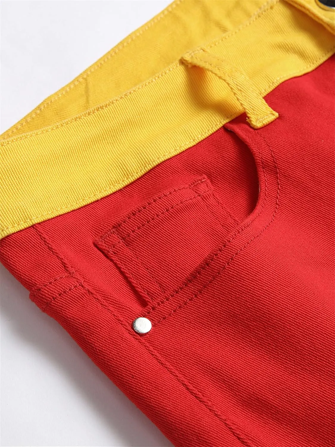 DGHM-JLMY Men Stretch Ripped Slim Fit Spliced Denim Shorts Fashion Colorblock Hip Hop Jean Shorts Frayed Straight Jean Short