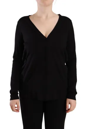 Elegant Black V-Neck Wool Pullover