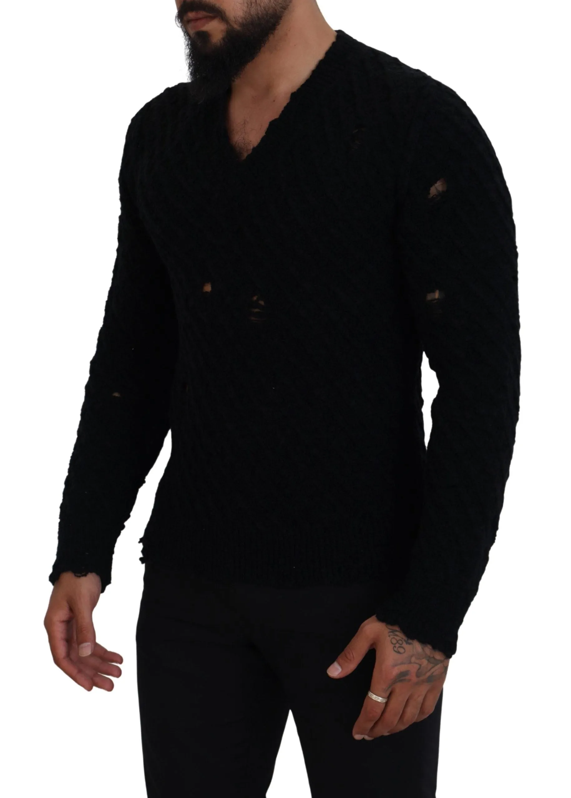 Elegant Black Wool-Blend V-Neck Sweater