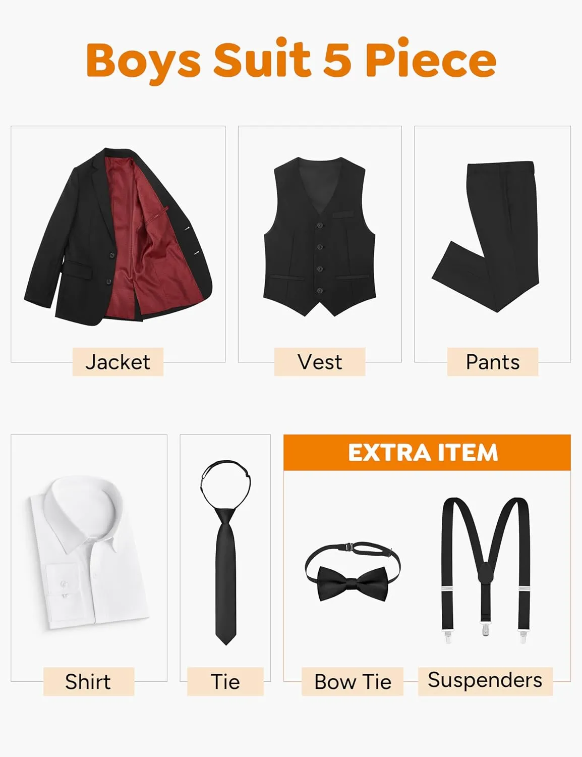 ELPA ELPA Boys' Formal Suit Set, with Suspenders, Adjustable Waist, from Toddlers to Teen