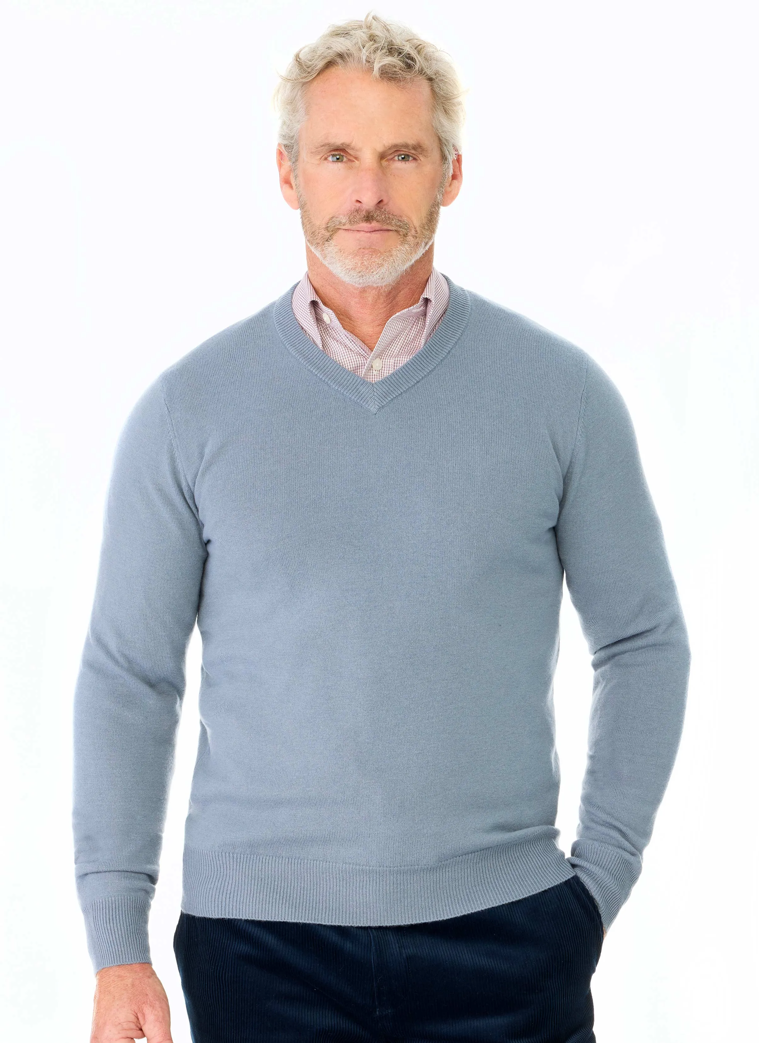 EVANSDALE ESSENTIAL V NECK PULLOVER - BLUE GREY