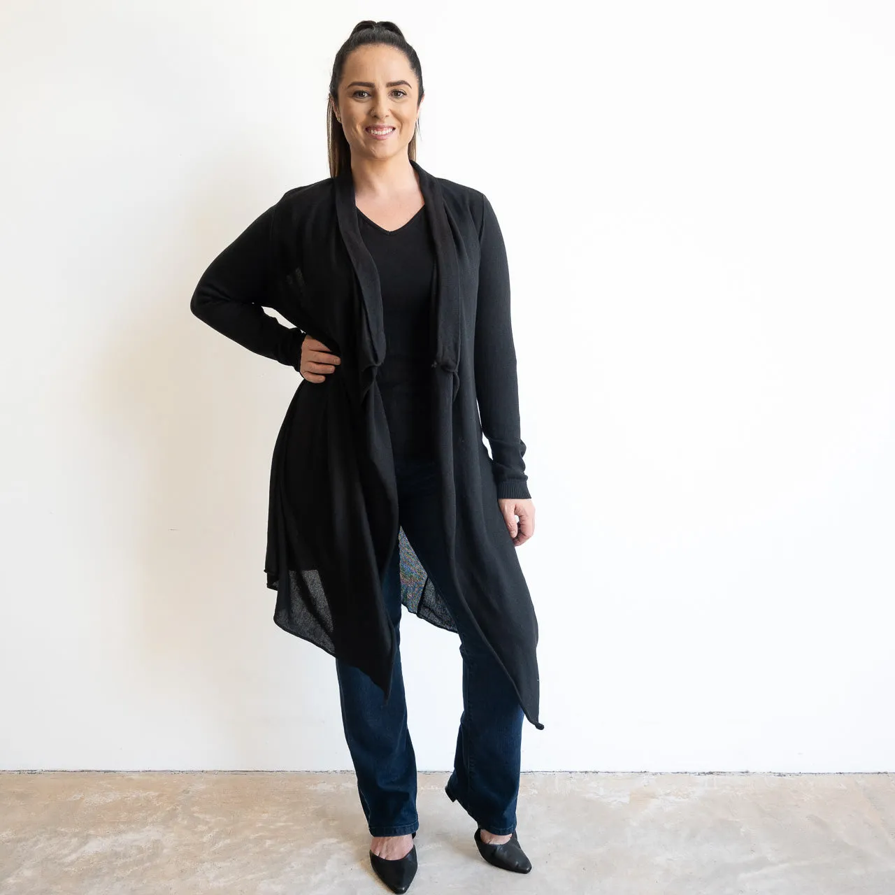 Fine Cotton Knit Waterfall Cardigan Wrap by Orientique Australia - 1293