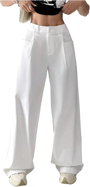 Floerns Women's Casual Baggy Wide Leg Pants Loose Elastic Waist Trousers