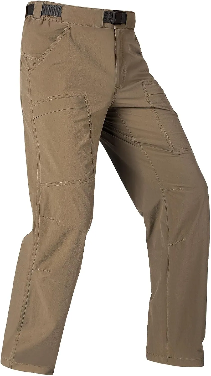 FREE SOLDIER Men's Outdoor Cargo Hiking Pants with Belt Lightweight Waterproof Quick Dry Tactical Pants Nylon Spandex (Brown 42W/30L)