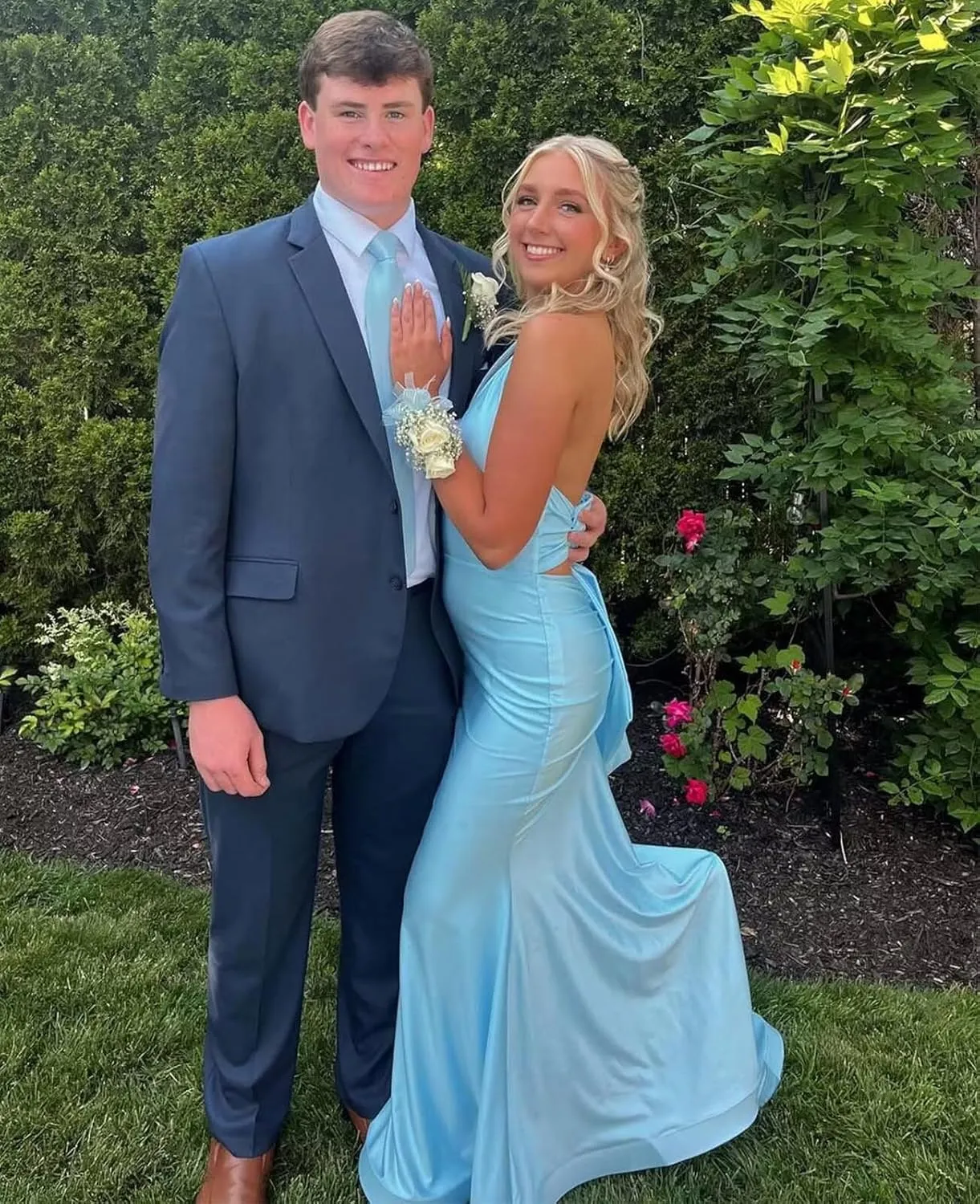 Halter Mermaid Satin Prom Dress with Bow on Back V Neck Backless Formal Evening Gowns