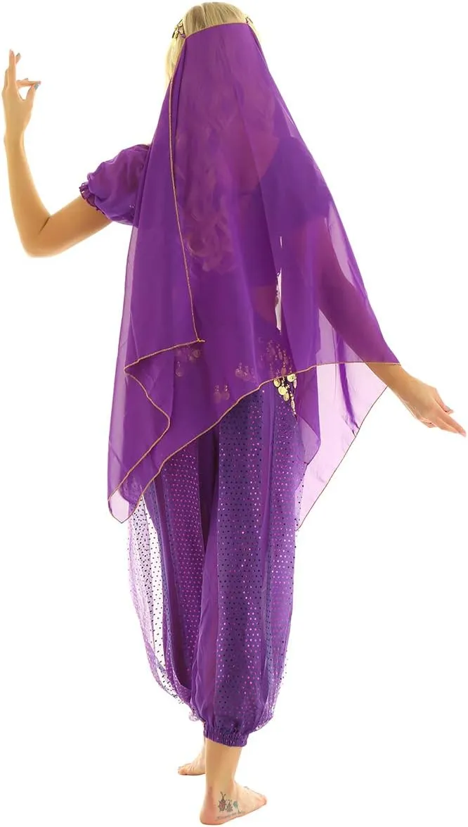 India Belly Dance Costume for Womens Sequin Top Harem Pants Hip Scarf Bollywood Fancy Dress Outfits