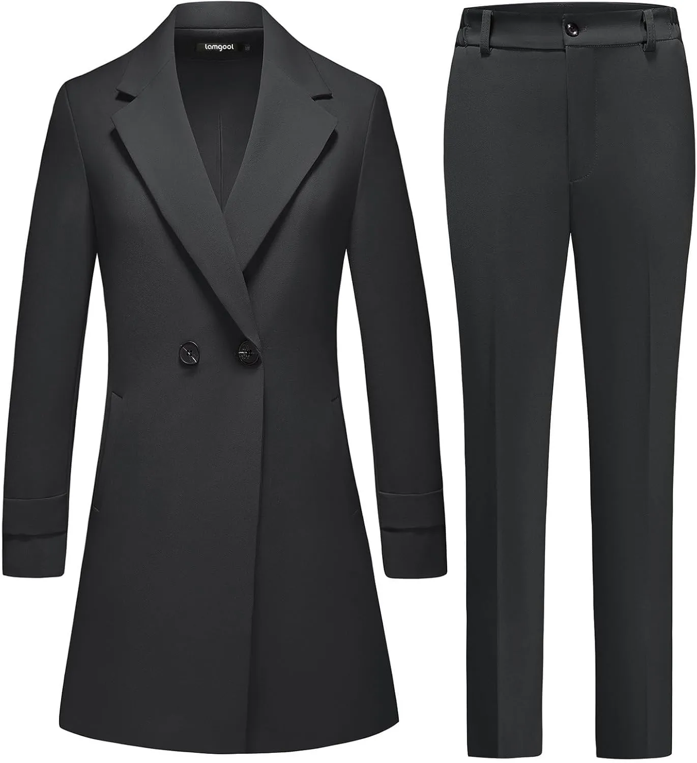 Lamgool Women's Suit 2 Piece Long Blazer Set Ladies Jacket Pantsuit Casual Outfits for Fall