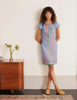 Laura Linen Embroidered Dress-Light Chambray
