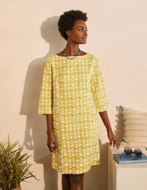 Laurie Linen Dress-Chartreuse, Pineapple Geo