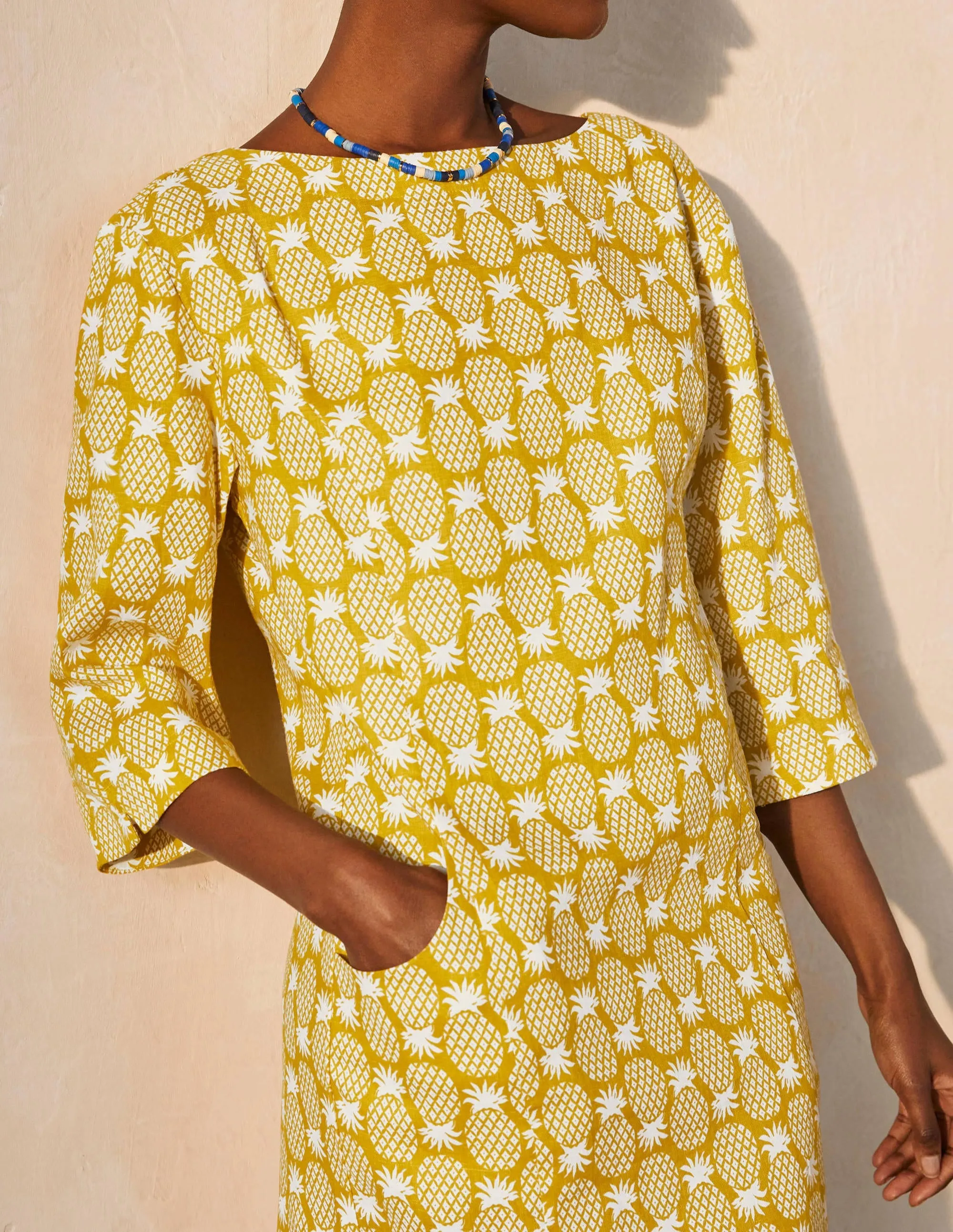 Laurie Linen Dress-Chartreuse, Pineapple Geo