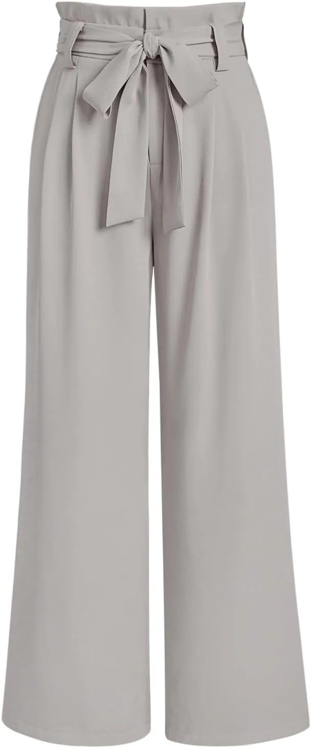 LILLUSORY Wide Leg Dress Pants Women's Paperbag High Waisted Business Casual Trousers with Removable Belt