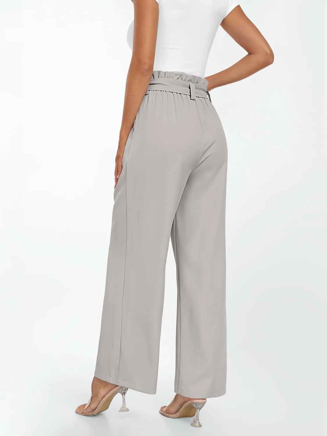 LILLUSORY Wide Leg Dress Pants Women's Paperbag High Waisted Business Casual Trousers with Removable Belt