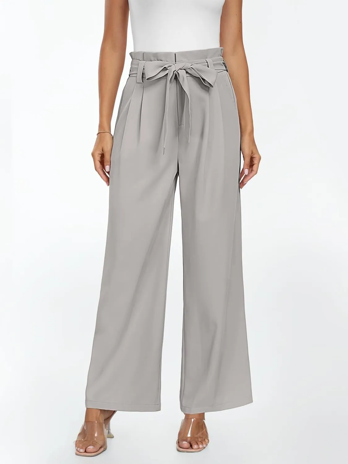 LILLUSORY Wide Leg Dress Pants Women's Paperbag High Waisted Business Casual Trousers with Removable Belt