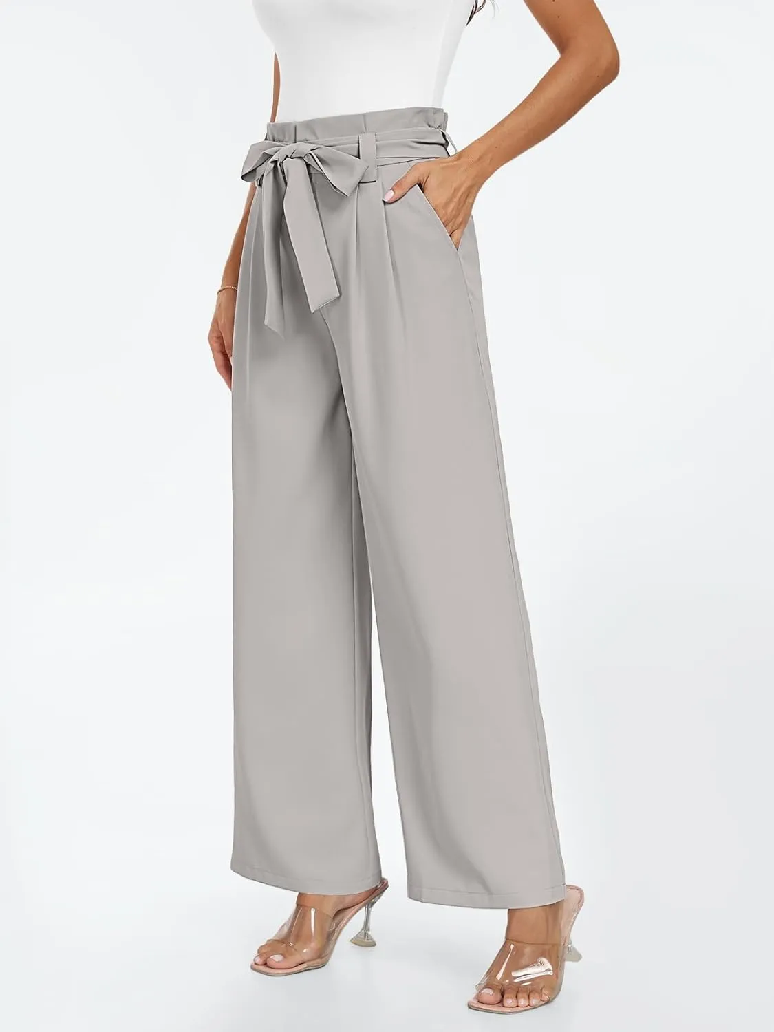 LILLUSORY Wide Leg Dress Pants Women's Paperbag High Waisted Business Casual Trousers with Removable Belt